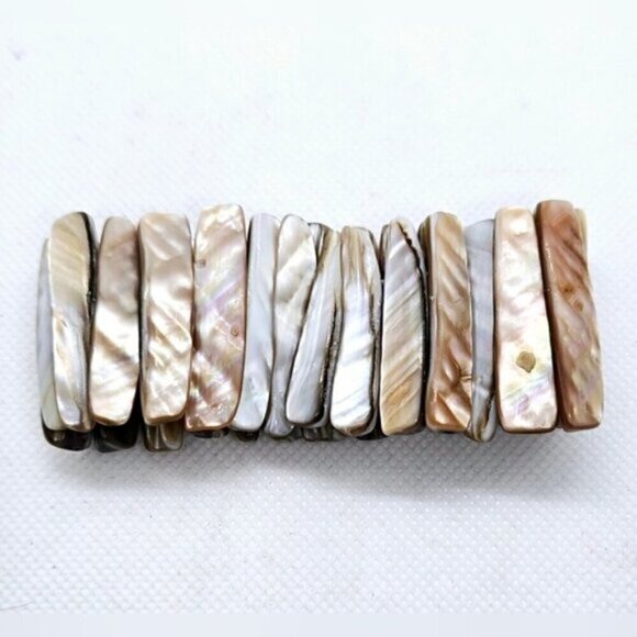 Vintage Chunky Mother of Pearl Shell Stretch Bracelet Boho Statement - Picture 5 of 6